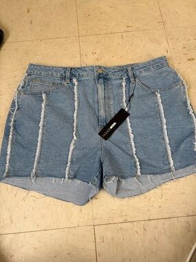 Fashion Nova Light Wash Vertical-Frayed Denim Shorts - Women